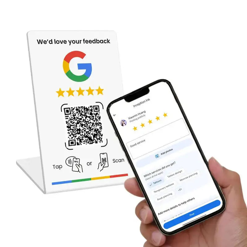 NFC Tag NTAG215 PVC Contactless Tap Display Stand 127.5x76mm White Black