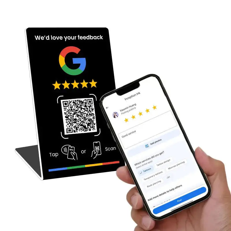 NFC Tag NTAG215 PVC Contactless Tap Display Stand 127.5x76mm White Black